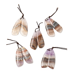 Натуральный Агат Подвески из натурального аметиста и кружевного агата, крыло, 37.5~38.5x12.5~13x3.5~4 мм, отверстие : 1 мм