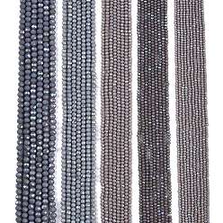 Серый Гальванизировать непрозрачные сплошной цвет стеклянные бусы пряди, с половиным покрытием цвета радуги, граненые, рондель, серые, 8x6 мм, отверстие : 1 мм, около 60~62 шт / нитка, 39~40 см