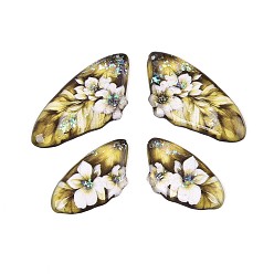 Темный Хаки Подвески из прозрачной эпоксидной смолы, крылья с цветочным узором подвески, с блестка, Темный хаки, 39~39.5x19.5x2.5 мм, отверстие : 1.2 мм