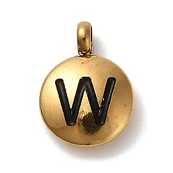 Letter W 304 подвески из нержавеющей стали с черной эмалью, золотые, плоский круглый с подвеской в виде буквы, Буква W, 11x8x2.5 мм, отверстие : 1.8 мм