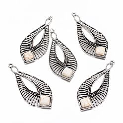 White Teardrop Antique Silver Plated Alloy Synthetic Turquoise Big Pendants, Dyed, White, 61x26x6mm, Hole: 2mm