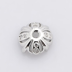 Платина 4 -petal латунные микро проложить кубического циркония крышки шарика,, без свинца, без никеля и без кадмия, платина, 8x3 мм, отверстие : 1.5 мм
