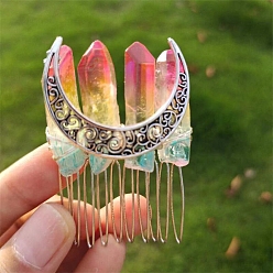 Коралловый Гальванизированные гребни для волос из натурального кварцевого кристалла, аксессуары для волос для женщин и девочек, луна, коралл, 58x38 мм