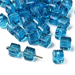 Озёрно--синий К 9 стекло, имитация Австрийские кристаллические шарики, класс AAA, граненые, кубические, Плут синий, 5~5.5x5~5.5x5~5.5 мм (размер в пределах диапазона погрешностей 0.5~1 мм), отверстие : 0.7~0.9 мм