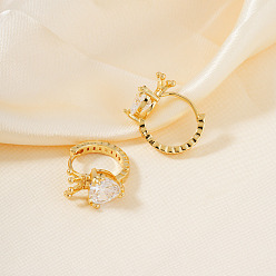 Золотой Модные латунные прозрачные кубические циркониевые серьги-кольца в форме сердца с короной, золотые, 16x10 мм