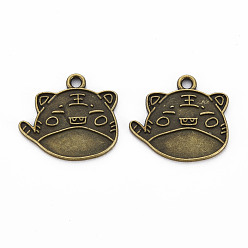Античная Бронза Сплавочные сеттинги для кулона, тибетский стиль, без кадмия и без свинца, тигр, античная бронза, 20x21.5x1.5 мм, отверстие : 2 мм