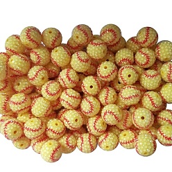 Золотистый Бусины со стразами из смолы, круглый с бейсбольным рисунком, золотые, 20 мм, отверстие : 3 мм