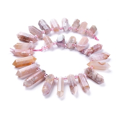 Cherry Blossom Agate Natural Cherry Blossom Agate Beads Strands, Top Drilled Beads, with Glass Beads, Faceted, Double Terminated Point, 20~60x9~11x10~13mm, Hole: 1.6mm, about 25pcs/Strand, 14.96 inch(38cm)