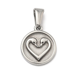 Сердце 304 подвески из нержавеющей стали, цвет нержавеющей стали, плоский круглый с подвеской в виде сердца, 16.5x14x2.5 мм, отверстие : 6.5x3.5 мм