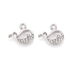Платина Подвески из сплава и хрустальных страз, прелести кита, платина, 14x15x2 мм, отверстие : 1.6 мм