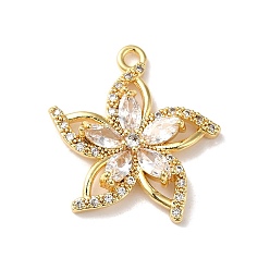 Настоящее золото 18K Латунные микро проложить кубического циркония подвески, со стеклянными стразами, цветок, реальный 18 k позолоченный, 23x21.5x4 мм, отверстие : 1.8 мм