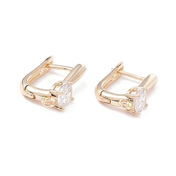 Real 14K Gold Plated Rack Plating Brass Micro Pave Cubic Zirconia Hoop Earring Findings with Latch Back Closure, with Horizontal Loop, Long-Lasting Plated, Real 14K Gold Plated, 19.5x14x3mm, Hole: 1.5mm, Pin: 1mm