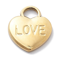 Настоящее золото 18K Вакуумное покрытие pvd 304 подвески из нержавеющей стали, сердце со словом любовь очарование, реальный 18 k позолоченный, 17.5x15x2.5 мм, отверстие : 3.5x4.5 мм