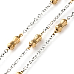 Золотой & Цвет Нержавеющей Стали 304 цепи из нержавеющей стали с бусинами, ионное покрытие (ip), пайки, с катушкой, бамбуковую палку, золотые и нержавеющая сталь цвет, ссылка: 2.5x2x0.5 mm