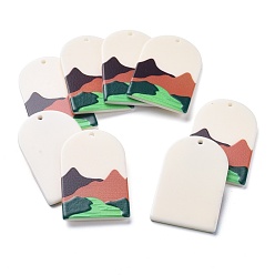 Разноцветный Акриловые подвески, 3 d распечатано, овал с горным узором, красочный, 39~40x25~25.5x2~2.5 мм, отверстие : 1.8 мм