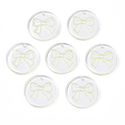 Шампанско-Желтый Прозрачные смоляные подвески, с блеском порошок, плоские круглые с бантом, шампанское желтый, 24.5x2.5~3 мм, отверстие : 1.4 мм