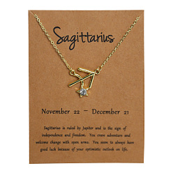 Стрелец Ожерелья из сплава с кристаллами и стразами в виде созвездия для женщин, золотые, Стрелец, 14.96 дюйм (38 см)