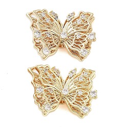 Настоящее золото 18K Латунные микропаве из прозрачного кубического циркония, без кадмия, без никеля и без свинца, бабочка, реальный 18 k позолоченный, 18x24x8.5 мм, отверстие : 2.5 мм