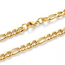 Golden Vacuum Plating 304 Stainless Steel Figaro Chain Necklaces, with Lobster Claw Clasp, Golden, Link: 6.5x3x0.8mm and 4.5x3x0.8mm, 19.68 inch(50cm)