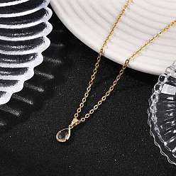 Золотой Латунный кулон в форме капли с прозрачным стеклом 304 ожерелья из нержавеющей стали с цепочкой для женщин, золотые, 15.75 дюйм (40 см)