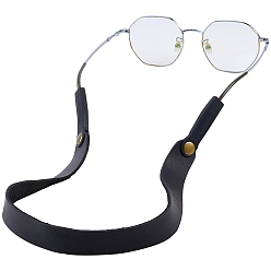 Black 1Pc Cowhide Eyeglasses Lanyard, with Iron Findings, Black, 465x21x2mm