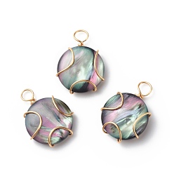 Golden Resin Imitation Shell Pendants, with Copper Wire Wrapped, Half Round Charm, Golden, 27.5x20.5x7mm, Hole: 5mm