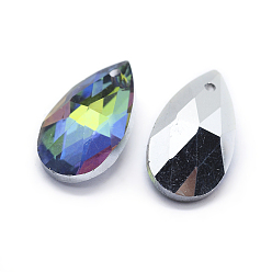 Mixed Color Faceted Glass Pendants, teardrop, Mixed Color, 15x9.5x5.5mm, Hole: 1mm