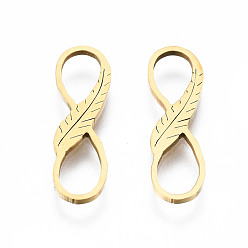 Золотой 201 соединители звенья нержавеющие, лазерная резка, бесконечность с листом, золотые, 18x5.5x1 мм, отверстие : 3.5x5.5 мм