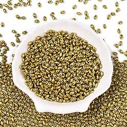Золотистый Выпечка краска стеклянные бусины, 2-луночное, овальные, золотые, 5~6x2.5~3.5x3 мм, отверстие : 0.7~0.9 мм, Около 7500 шт / фунт