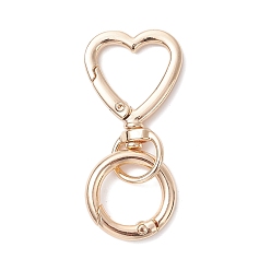 Light Gold Застежки-крючки в форме сердца из цинкового сплава, с пружинными кольцами из цинкового сплава, золотой свет, 60.5 мм