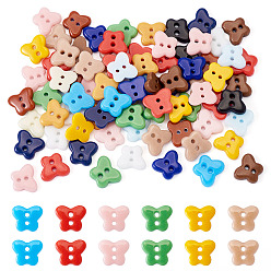 Бабочка 80шт. 2-дырчатые фарфоровые пуговицы, разноцветные, бабочка, 10.5~11x12.5~13x2.5~3 мм, отверстие : 1.6 мм, 80 шт / комплект