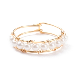 Shell Shell Pearl Braided Finger Rings, Brass Wire Wrapped Gemstone Jewelry for Women, US Size 9(18.9mm)