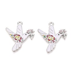 Платина Подвески из эмали и сплава, голубь, без свинца и без кадмия, платина, 28x24.5x1.5 мм, отверстие : 1.6 мм