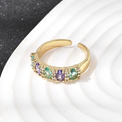 Золотой Манжеты из латуни с микро паве кубический цирконий для женщин, овальные открытые кольца, золотые, 5 мм, внутренний диаметр: 17.8 мм