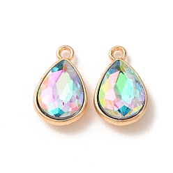 Pale Turquoise Electroplate Glass Pendants, Teardrop Charms, with Alloy, Golden, Faceted, Pale Turquoise, 19.5x12.5x5.5mm, Hole: 1.8mm