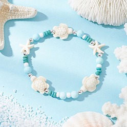 Mixed Shapes Браслеты из синтетической окрашенной бирюзы и натурального хаулита для женщин, с серебряным гальваническим покрытием из немагнитных синтетических гематитовых бусин, разнообразные, внутренний диаметр: 2-1/8 дюйм (5.5 см)