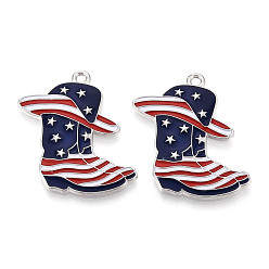 Платина Подвески из сплава с эмалью ко дню независимости, стойки покрытие, ковбойский сапог со шляпой и подвеской в виде звезды, платина, 30.5x27~28x2 мм, отверстие : 1.8 мм