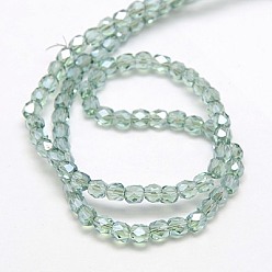 Dark Sea Green Electroplate Glass Beads Strands, Half Plated, Faceted, Cube, Dark Sea Green, 4x4x4mm, Hole: 1mm, about 100pcs/strand, 15.7 inch