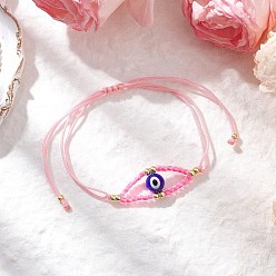 Pink Регулируемые браслеты из нейлонового шнура с плетеными бусинами, браслеты из бусин от сглаза для женщин, со стеклянными бисеринами, розовые, внутренний диаметр: 3-3/8 дюйм (8.5 см)
