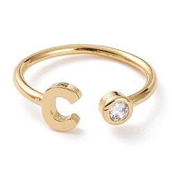 Letter C Латунные кольца из манжеты с прозрачным цирконием, открытые кольца, долговечный, реальный 18 k позолоченный, letter.c, размер США 6, внутренний диаметр: 17 мм