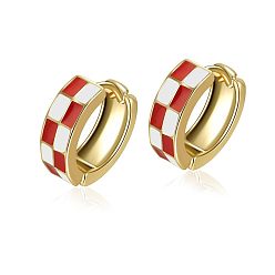 (123L) Белый крем непрозрачный блеск Серьги-кольца из сплава с эмалью в клетку, золотые, огнеупорный кирпич, 15 мм