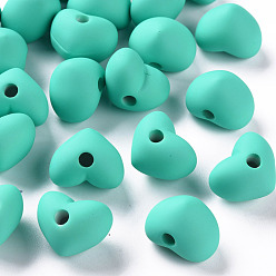 Light Sea Green Acrylic Beads, Rubberized Style, Half Drilled Beads, Heart, Light Sea Green, 14.5x18.5x13.5mm, Hole: 3.5mm