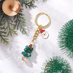Золотой Рождественская елка с брелками Санта-Клауса, с гальваническими стеклянными бусинами и железными разъемными кольцами для ключей, золотые, 90 мм