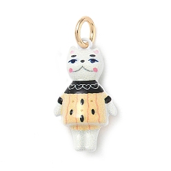 Moccasin Brass with Enamel Pendants, Cat Shape with Striped Clothes Charms, Golden, Moccasin, 21x11x7mm, Hole: 4mm