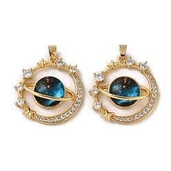 Настоящее золото 18K Стойка металлическая латунная микропрофилированная кубическая циркония подвески, подвески стеклянной планеты, долговечный, реальный 18 k позолоченный, 24x23.5x5.5 мм, отверстие : 5x2.5 мм