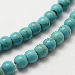 Dark Cyan Synthetic Howlite Bead Strand, Dyed, Round, Dark Cyan, 4x3.5mm, Hole: 1mm, about 100~108pcs/strand, about 15 inch