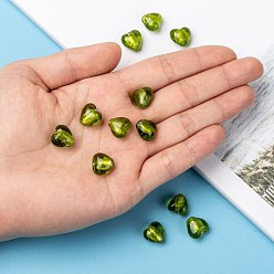 Yellow Green Handmade Silver Foil Glass Beads, Heart, Yellow Green, 12x12x8mm, Hole: 2mm