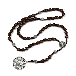Human Ожерелья из деревянных четок, ожерелья из религиозного сплава с подвесками, античное серебро, чёрные, святой Бенедикт медаль, 27.56 дюйм (70 см)