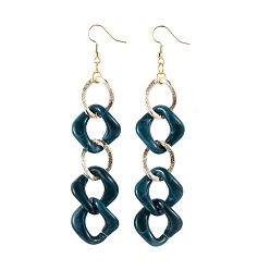Teal Curb Chain Dangle Earrings, with Aluminum & Acrylic Linking Rings and Brass Earring Hooks, Teal, 105mm, Pin: 0.7mm