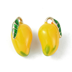 Золотистый Латунь эмаль прелести, имитация фруктов, золотой свет, очарование манго, золотые, 12x7.5x8 мм, отверстие : 1.2 мм